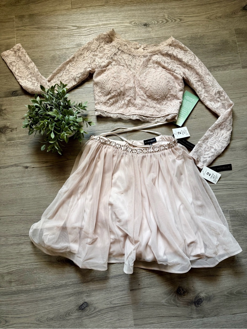 My Michelle Blush Pink Lace Crop Top & Tulle Skirt Set